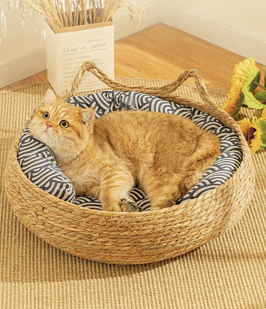 Cat&Dog Woven Cotton Rattan Bed with Pad